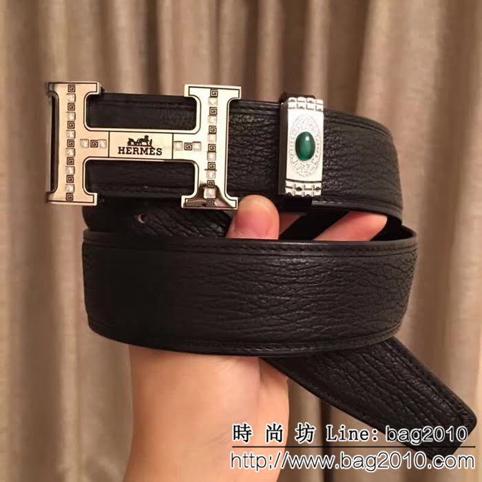 愛馬仕HERMES 太平洋深海鯊魚皮 鑲鑽貓眼石 高端男士皮帶 HHG1207